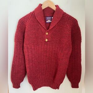 Northern Watters Knitwear Two-Button Popcorn Shawl Collar Pullover 100% Wool